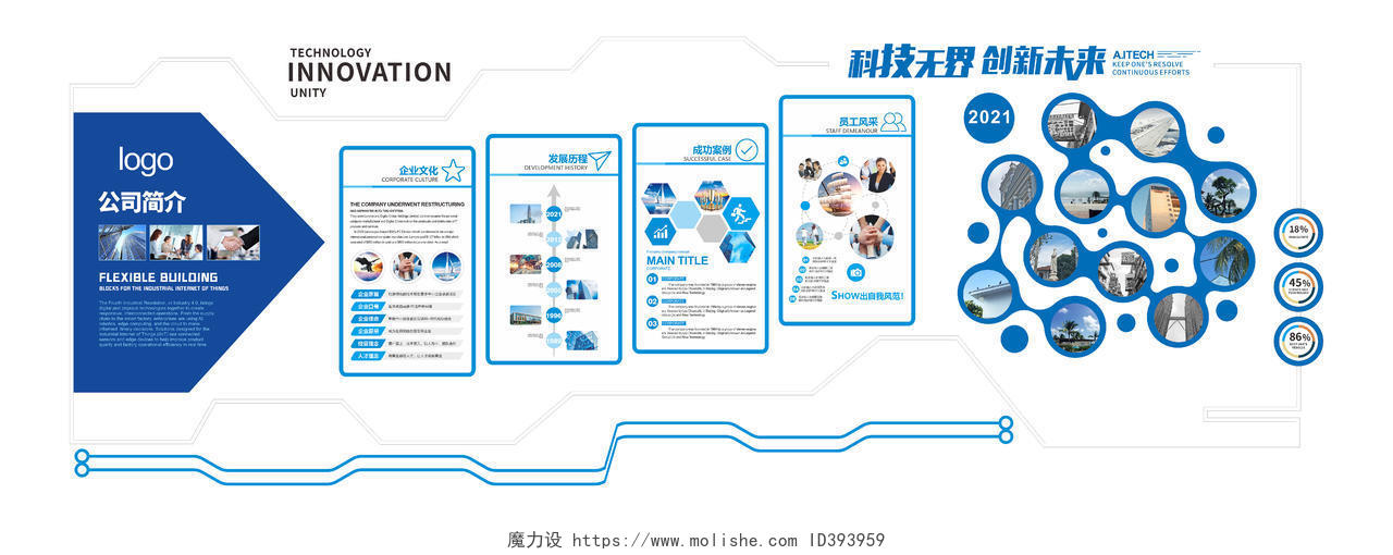 蓝色大气科技企业发展历程文化墙企业文化墙